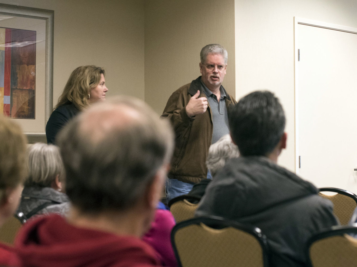 FILE PHOTO — Fred Rider, former Chehalis mayor and city councilor, speaks at a meeting in Chehalis in February 2018.